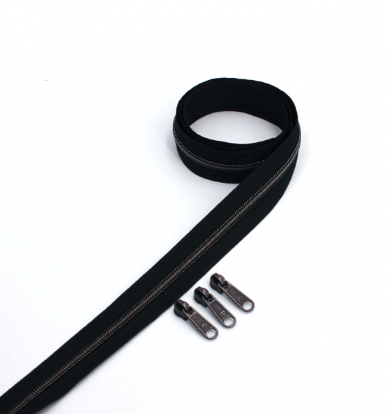 Endlosreißverschluss metallisiert schwarz/ titan (1m)